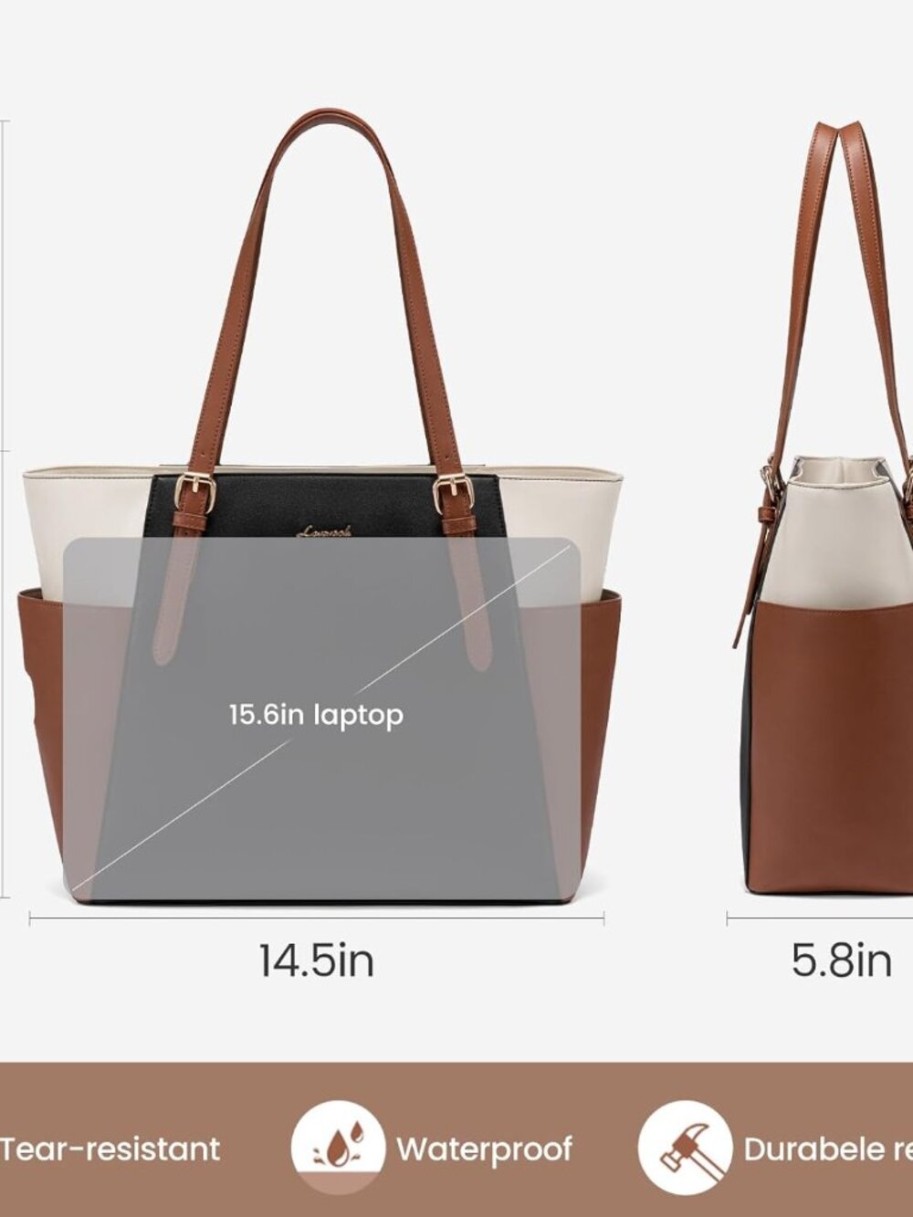 Laptop Tote Bag for Women With Large Cup Holder, Leather Work Tote Bag for Women - Picture 5 of 6